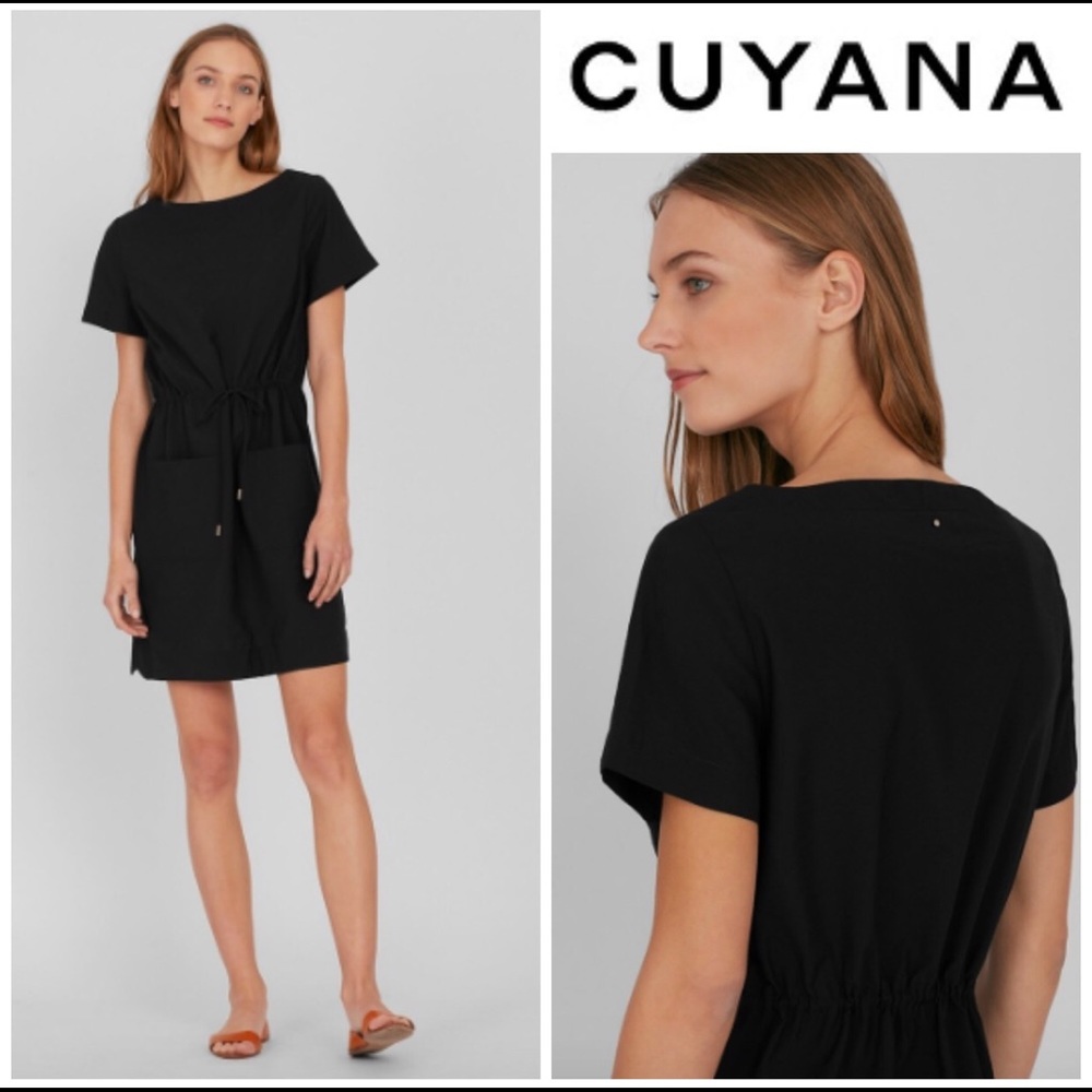 Cuyana black cinch waist dress